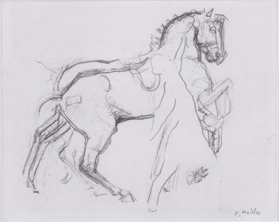Caballerista marchando hacia la derecha con caballo de Ferdinand Hodler